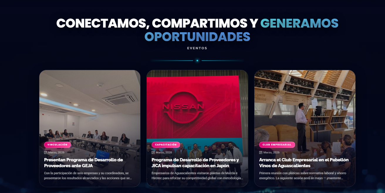 Vista previa de la sección Eventos del Programa de Desarrollo de Proveedores